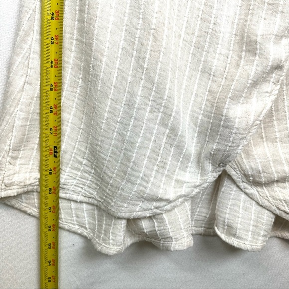 Lu ciee Natural Stripe Linen Blend Wrap Midi Dress Minimalist Classic Chic - Picture 13 of 14